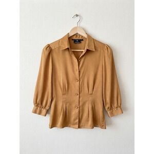 Vintage Jonathan Martin Gold Jacquard Button Down Blouse Size 7/8